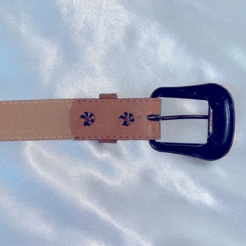 Womens Tan Brown Adjustable Waist Belt Small Medium Antique Brass Buckle‎